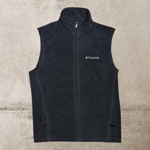 Columbia Fleece Vest Mens Small Black Full Zip‎ Sleeveless Cozy Hiking Outerwear